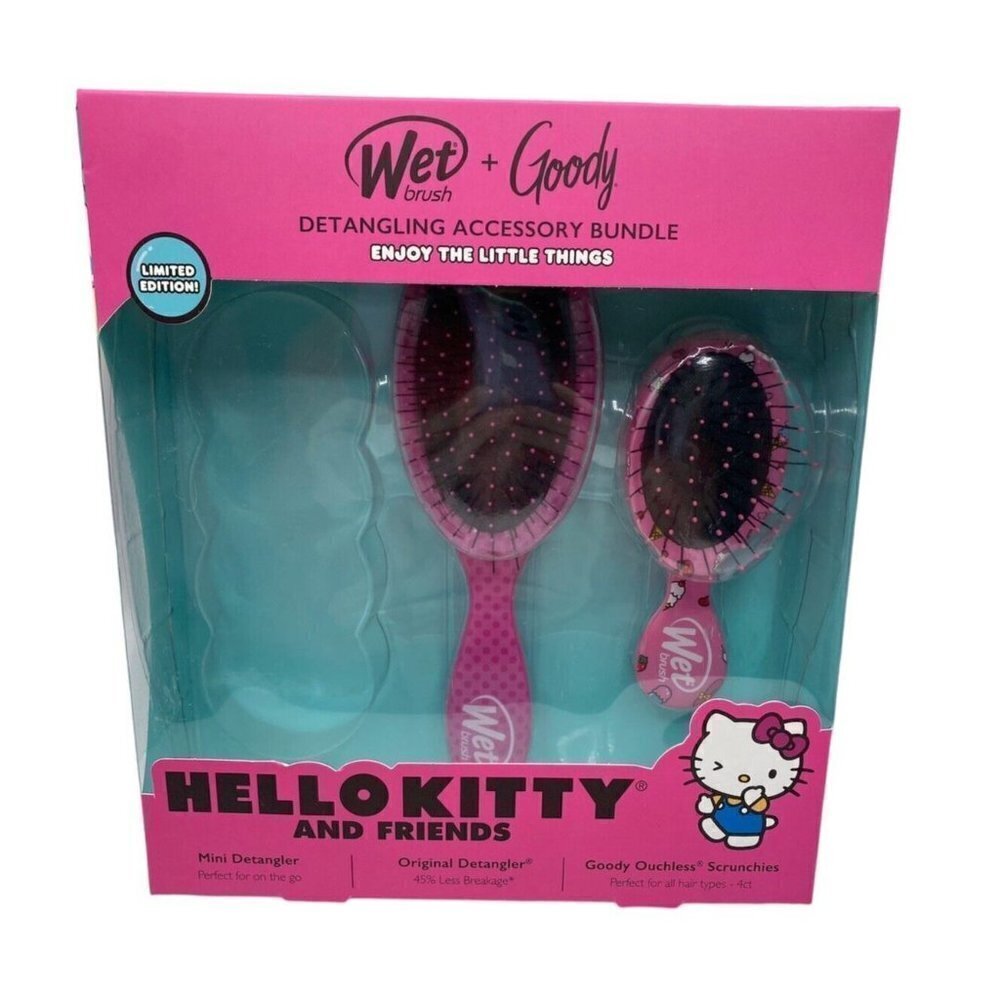 Sanrio Hello Kitty Wet Brush Original Detangler Girls Hair Brush Set No Ties